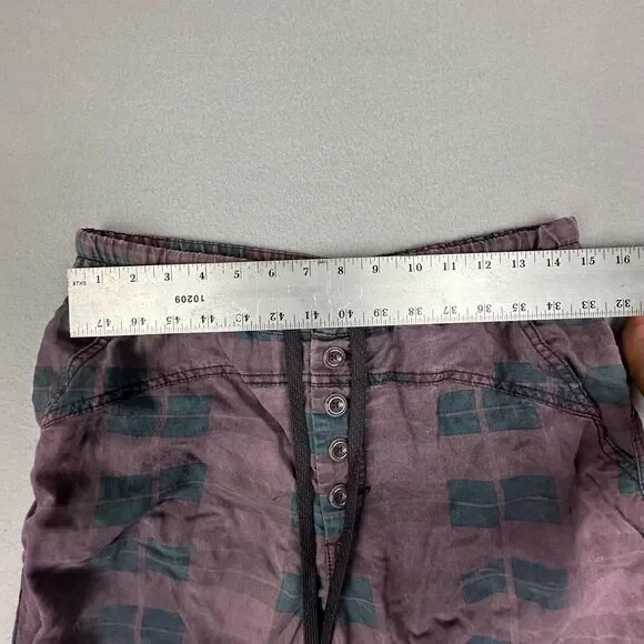 Anthropologie Women's Medium Jacquie Button Fly Jogger Pants Plum Purple Plaid - Picture 3 of 7